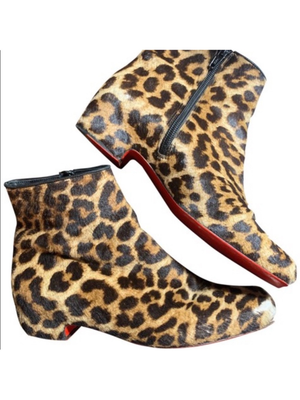 Leopard Print Ankle Boots - Faux Fur Zip Side